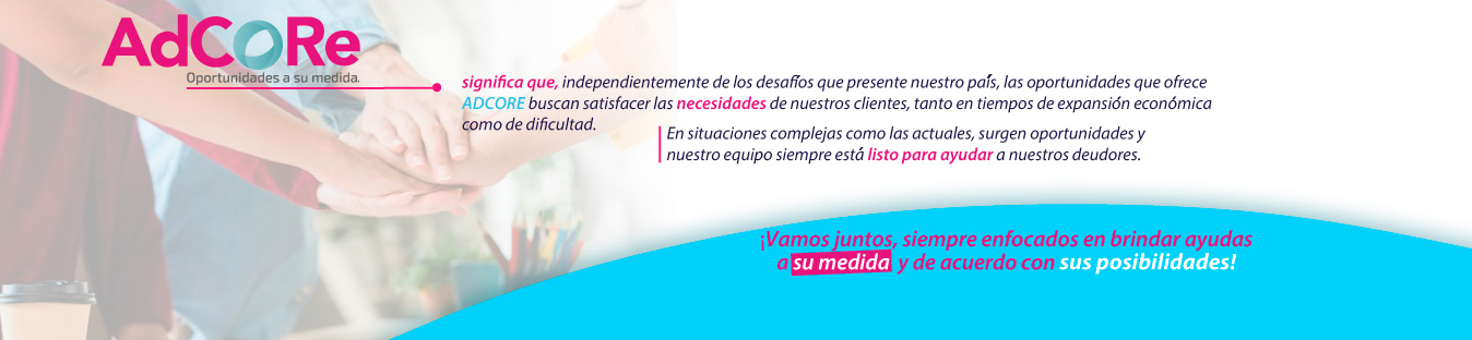 ADCORE S.A.S. es una compañía legalmente constituida, especializada en la valoración y recuperación de cartera castigada, adquirida a instituciones financieras